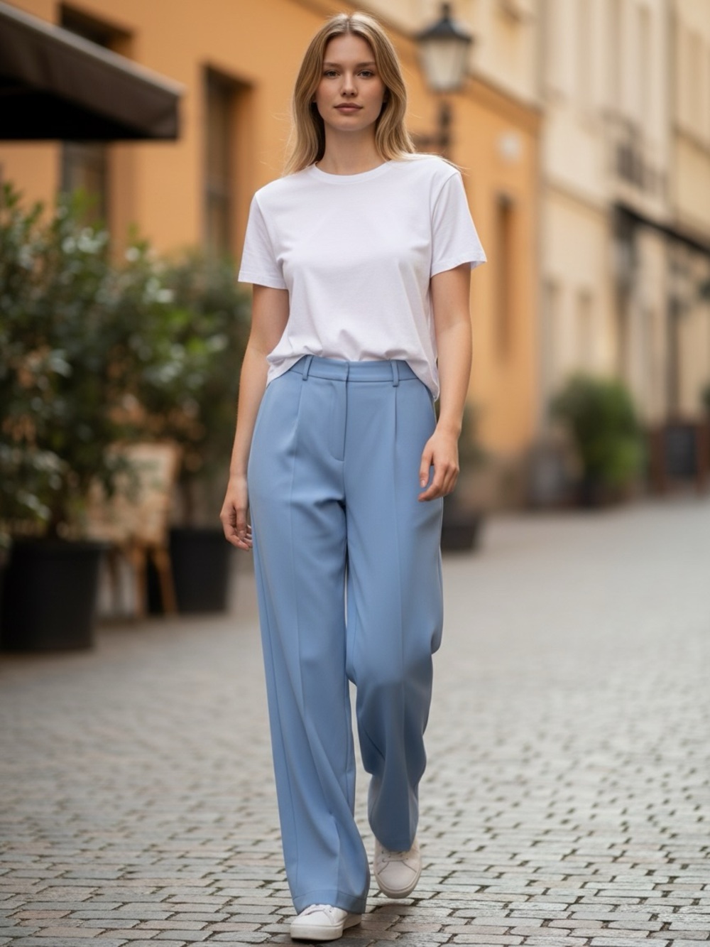 COMMENSE Baby Blue Tailored Wide Leg Trousers – NWT – Size M